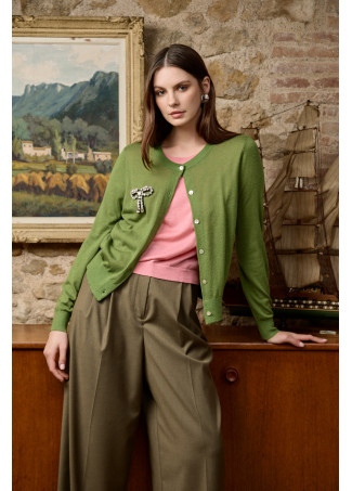 Two-piece cardigan with rhinestone bow