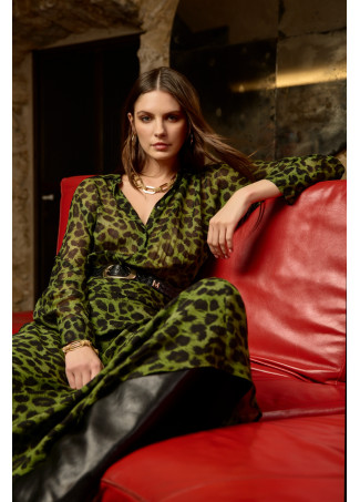 Animal print teardrop neck dress