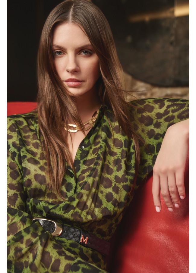 Animal print teardrop neck dress