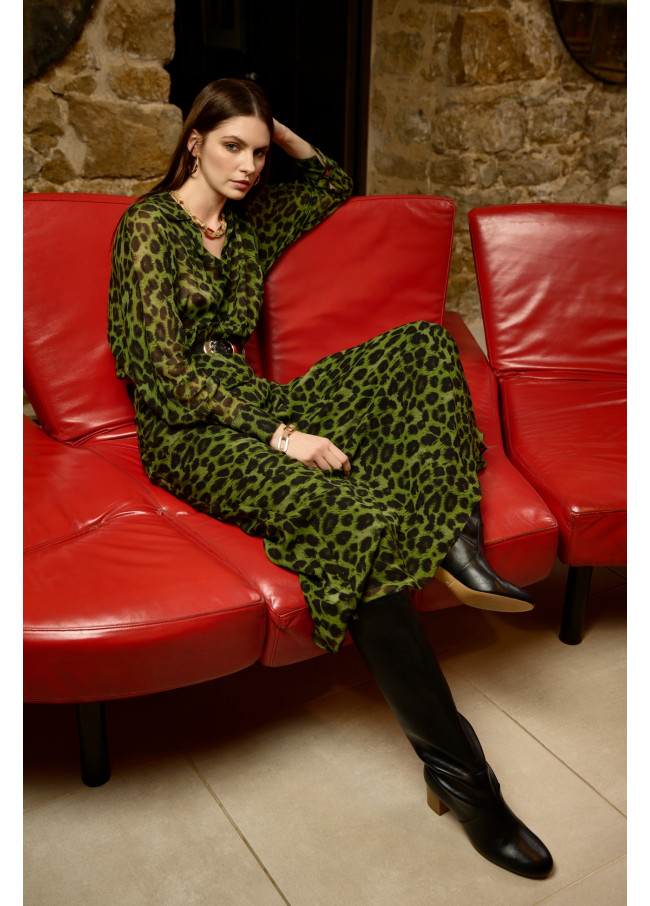 Animal print teardrop neck dress