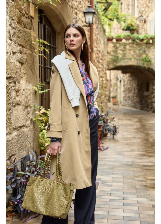 Trench Longue Sergé Double-Boutonnage