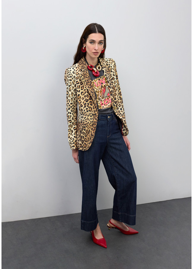 Taillierter Blazer mit Revers-Taschen Animal Print