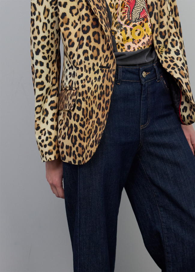 Taillierter Blazer mit Revers-Taschen Animal Print