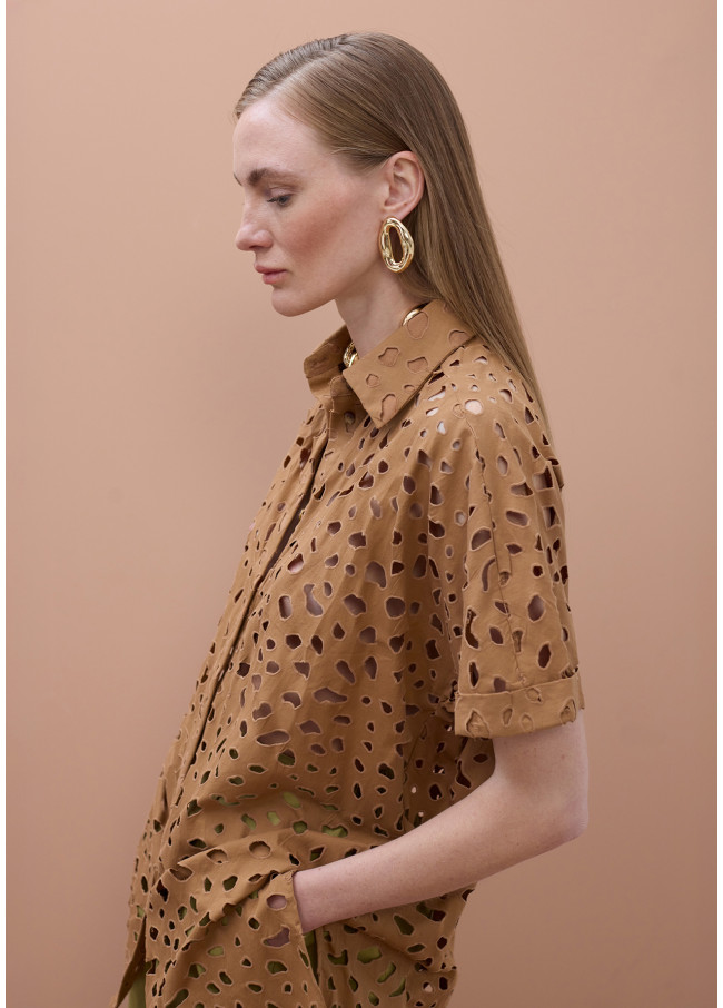 Oversized short sleeved shirt with perforated...