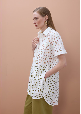 Oversized short sleeved shirt with perforated detailing