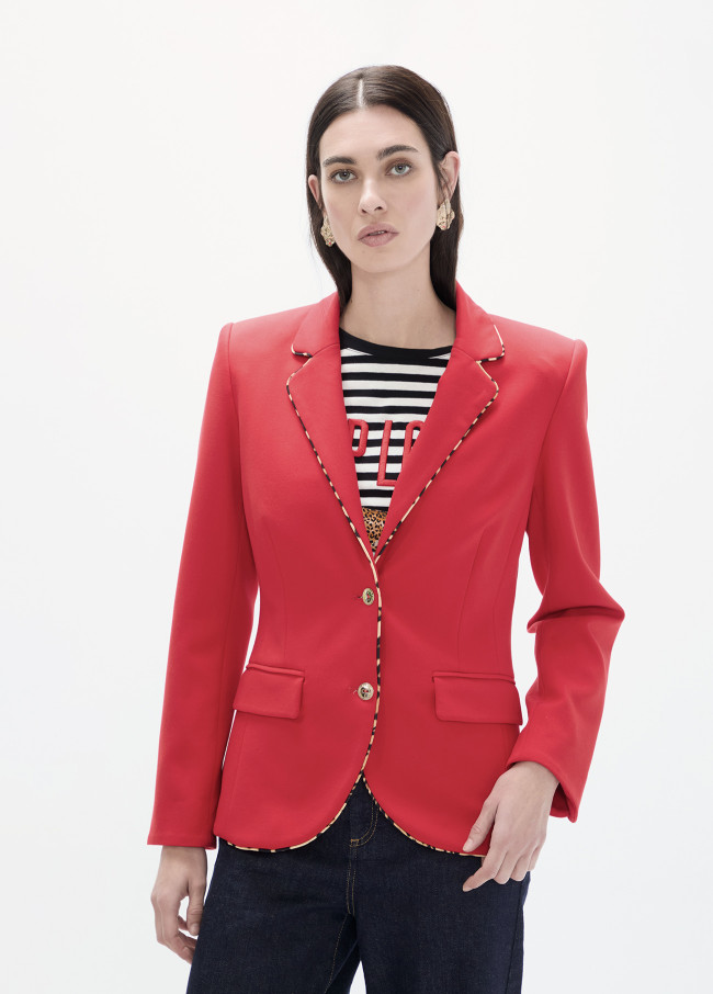 Blazer rouge contraste imprimé animal