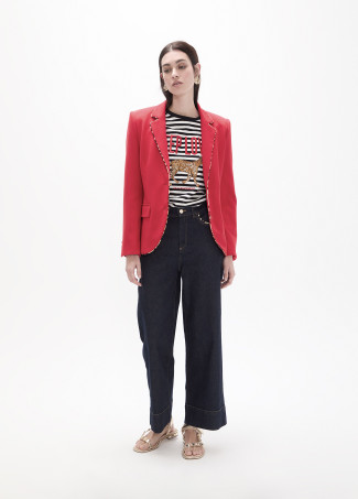Blazer Vermelho com Contraste Animal Print