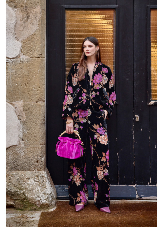 Floral bedruckter Devoré Samt Bomber