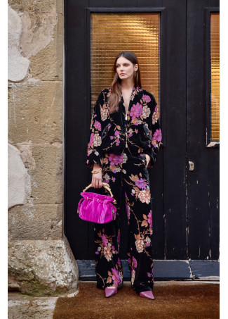 Floral print devoré velvet bomber jacket