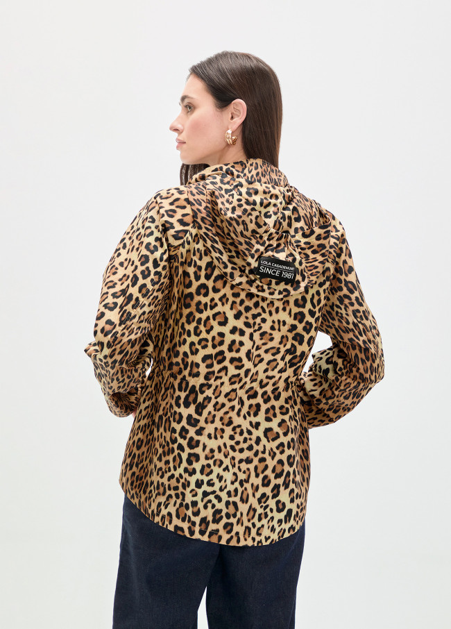 Technische kurze Parka mit Tierdruckkapuze