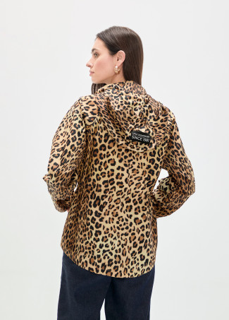 Parka tecnico corto con cappuccio stampa animale