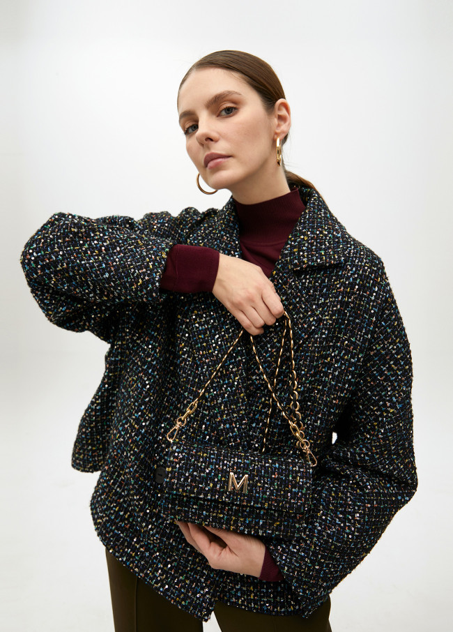 Tweed crossbody baguette bag