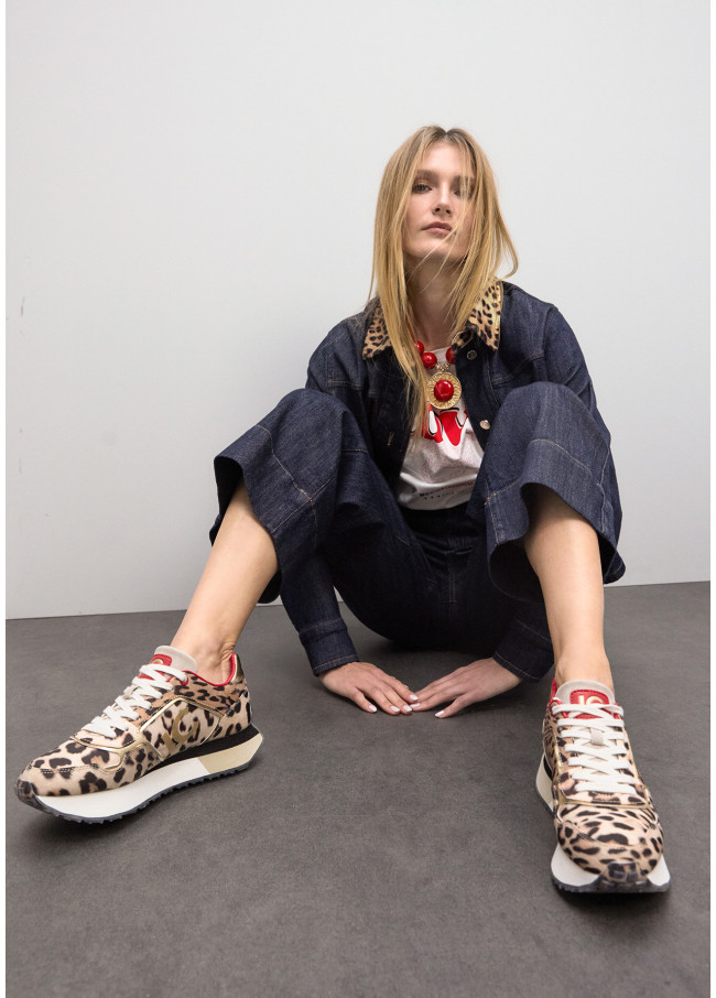 Tricolor Platform Sneakers in Mixed Fabrics and...