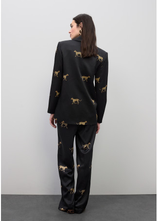 Pantalón pinzas satinado print leopardo