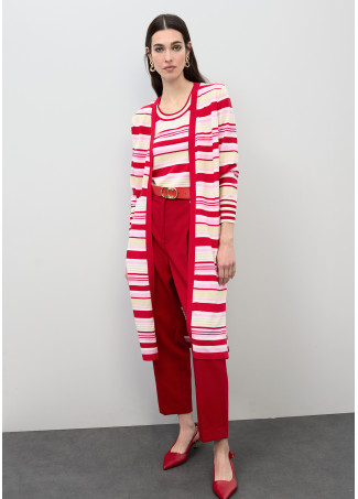 Cardigan Lungo a Righe Tricolore