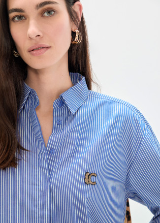 Striped and Animal Print Poplin Shirt