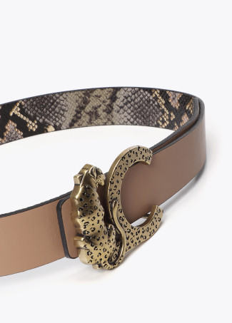 Reversible belt with LC buckle and leopard print
