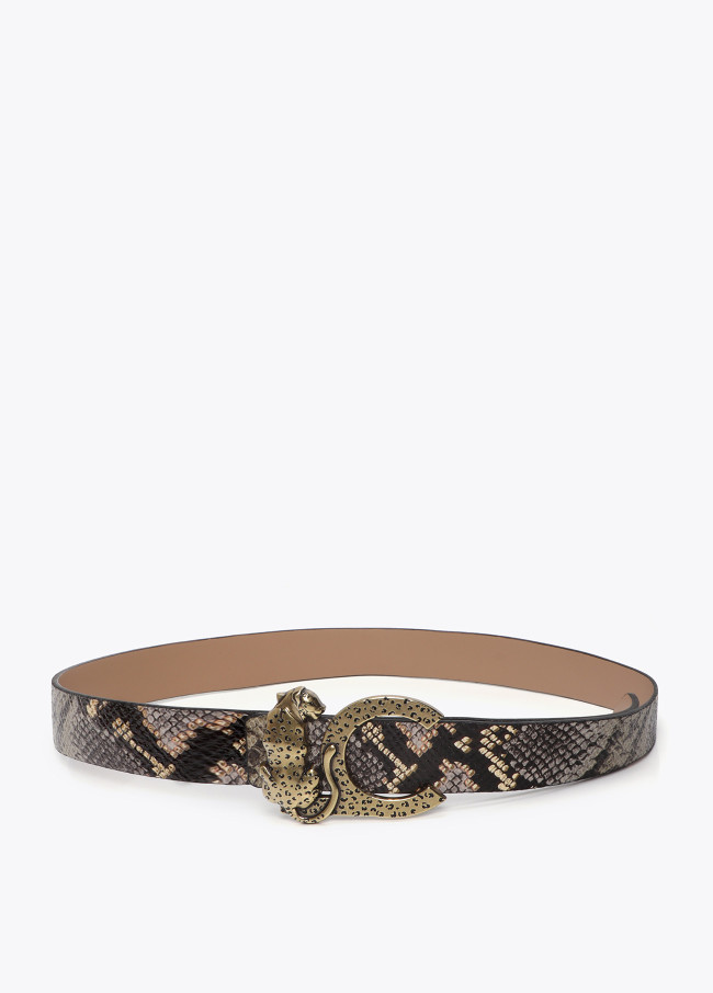 Reversible belt with LC buckle and leopard print