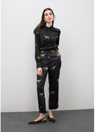 Pantalon plissé satin imprimé léopard