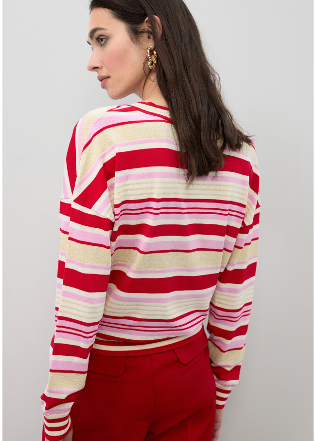 V-neck Tricolor Striped Sweater