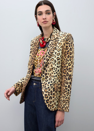 Taillierter Blazer mit Revers-Taschen Animal Print