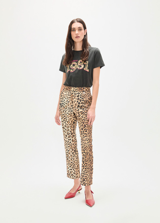 Animal Print Cropped Flare Pants