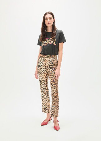 Pantaloni flare cropped stampa animale