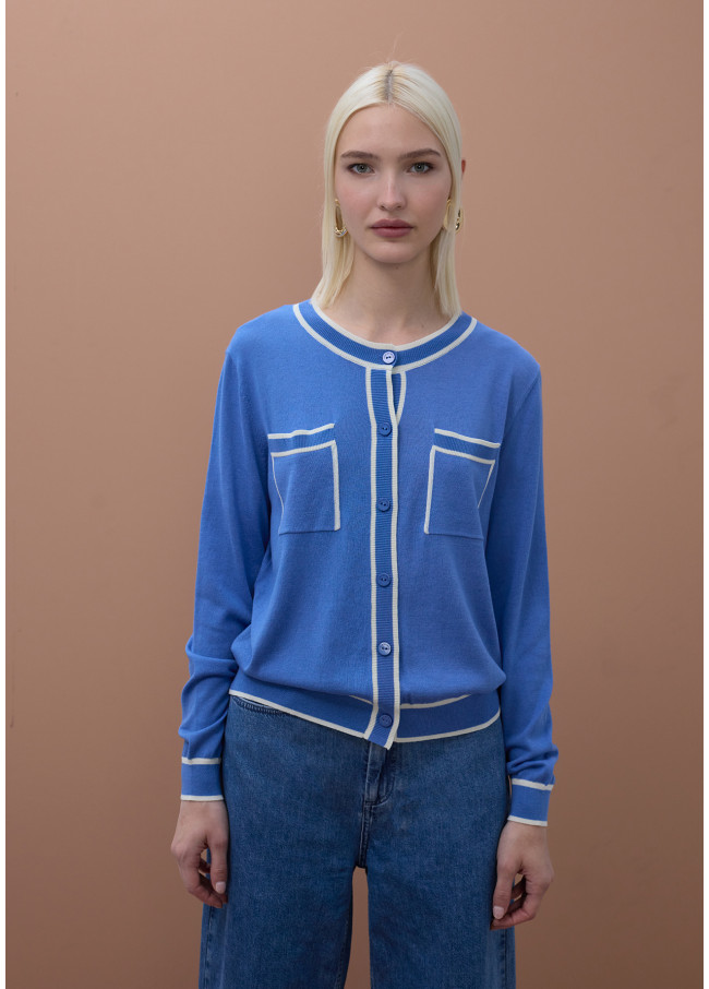 Cardigan rib y bolsillos a contraste
