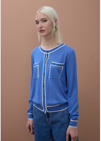 Cardigan with Ribbed Contrast Pockets