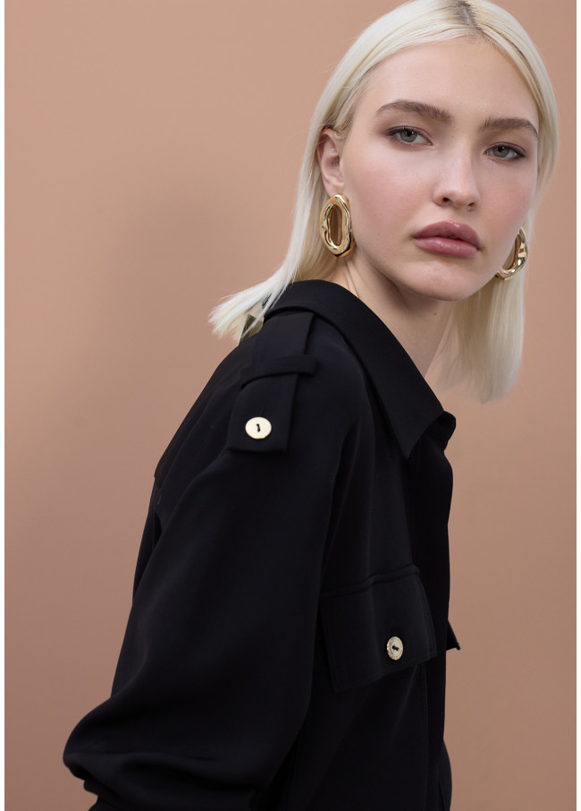 Adjustable long sleeved midi shirt dress