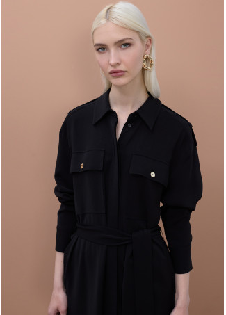 Vestido camisero manga larga cinturón ajustable