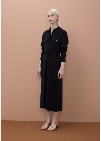 Adjustable long sleeved midi shirt dress