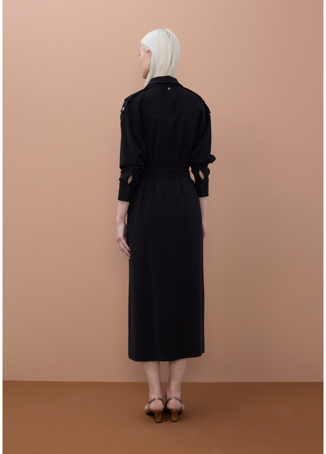 Adjustable long sleeved midi shirt dress