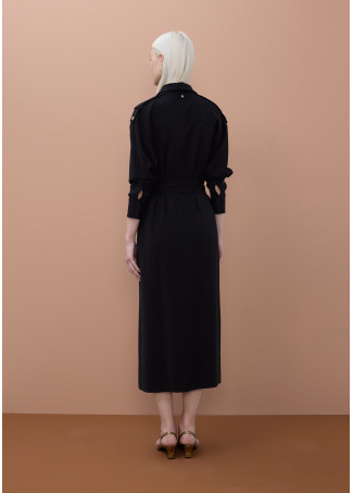 Vestido camisero manga larga cinturón ajustable