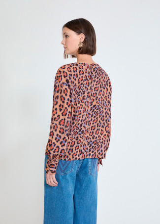 Blouse à Imprimé Animal à Poignets Ajustés