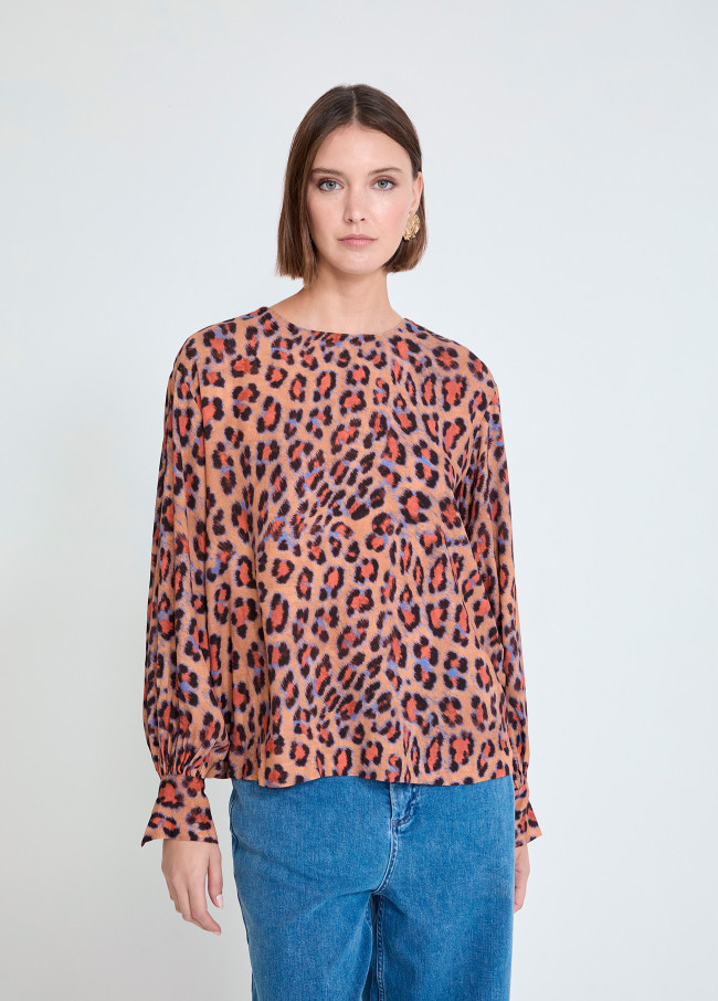 Blusa con Polsini Regolabili Animalier