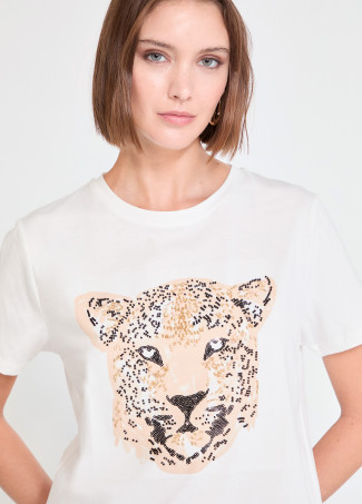 Camiseta leopard face abalorios