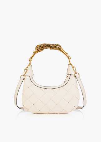Bolso trenzado media luna asa leopardo