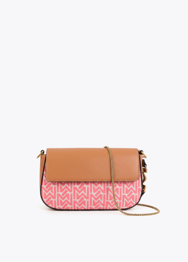 Borsa a Tracolla con Patta Jacquard ed Effetto Pelle