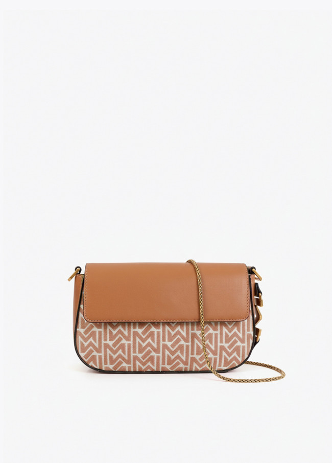 Jacquard and Faux Leather Flap Crossbody