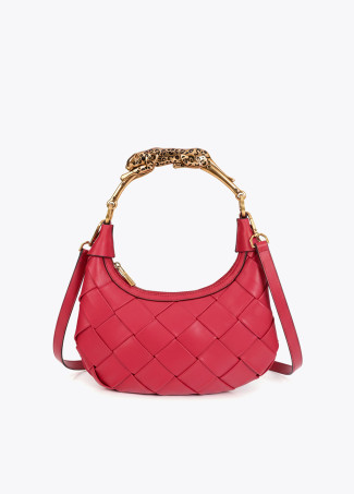 Geflochtene Halbmondtasche Leopardengriff