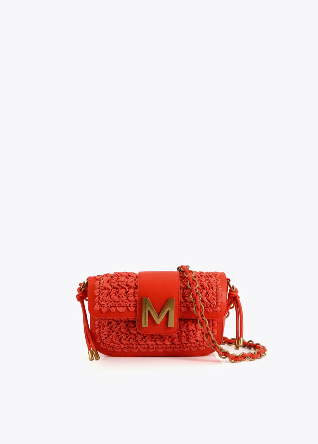 Combined Raffia and Faux Leather Crossbody