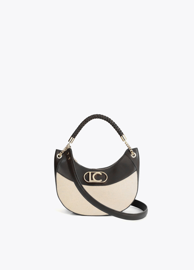 Sac Hobo Bicolore en Toile et Similicuir