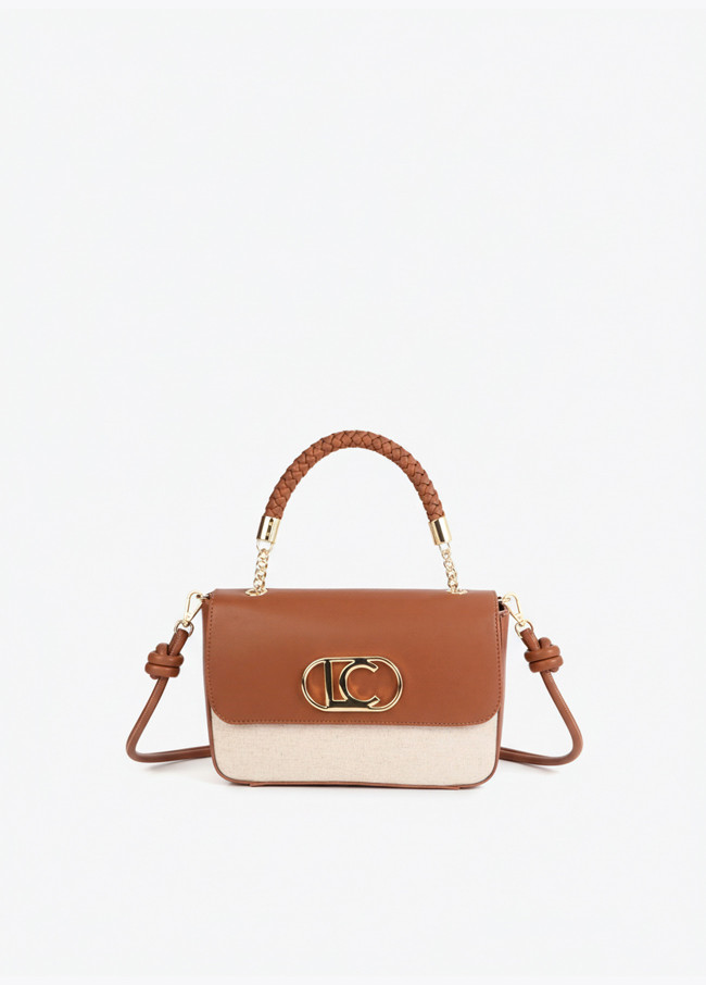 Two-Tone Faux Leather Flap Crossbody