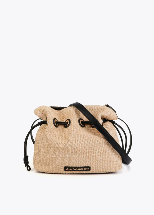 Raffia Effect Bucket Bag Combined with Faux...