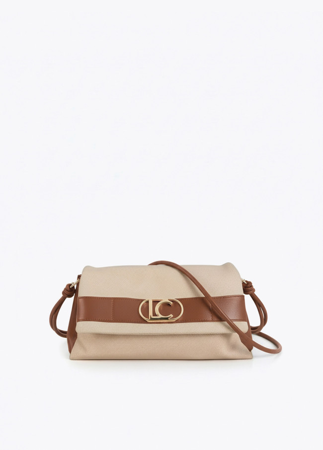 Canvas and Faux Leather Flap Crossbody