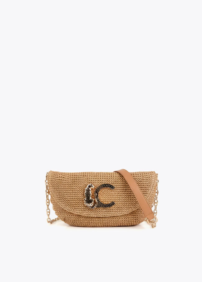 Eventtasche Rattan Effekt Leopard Logo