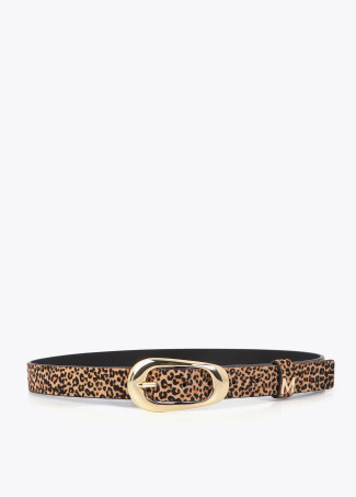 Cinturón fino animal print en piel