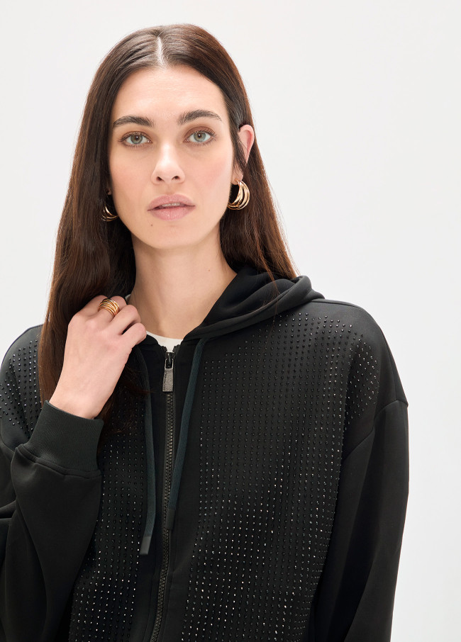Sweat-shirt en scuba avec strass sur le devant