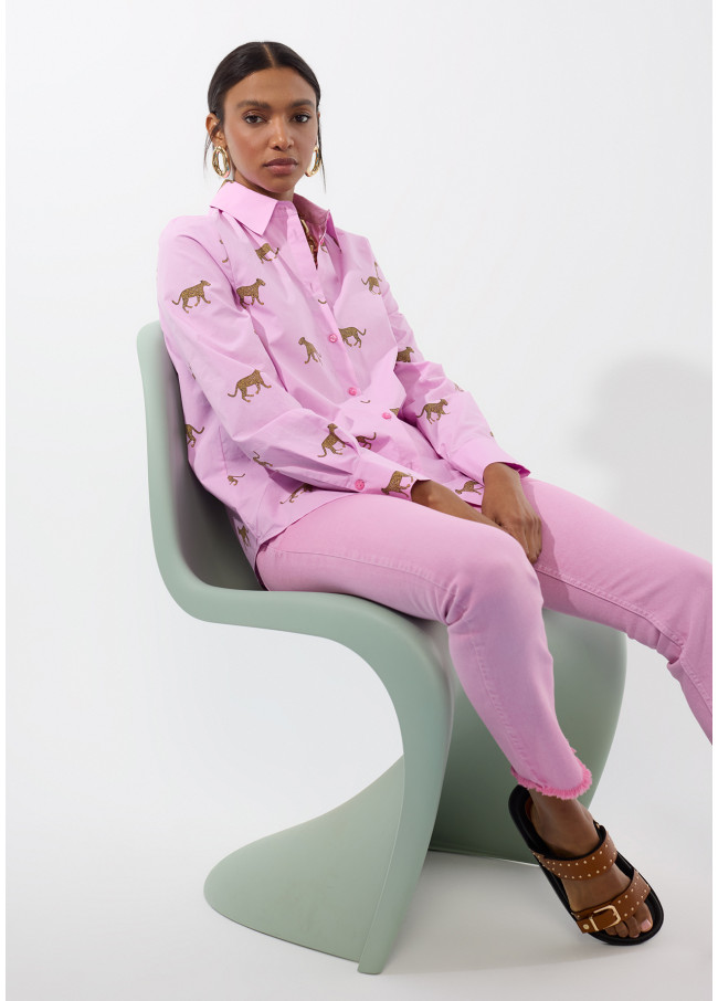 Camisa de popelina estampada de leopardo